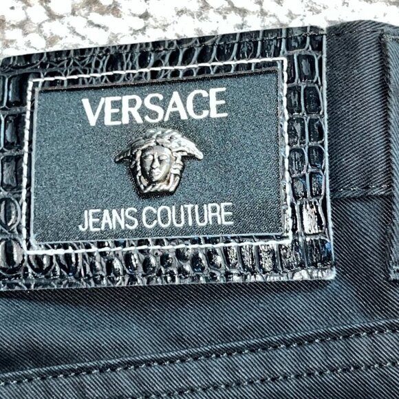 VERSACE JEANS COUTURE VINTAGE BLACK STUDDED JEANS  MADE IN ITALY  - W30 L34 TALL - Picture 10 of 16
